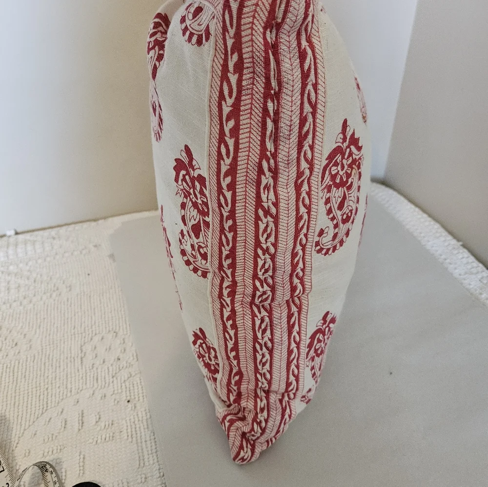 Red and White Paisley 100% Cotton Pillow.